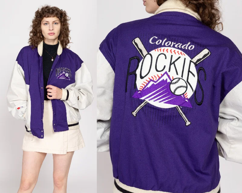 Lrg-XL 90 Colorado Rockies MLB Denim Varsity Jacket