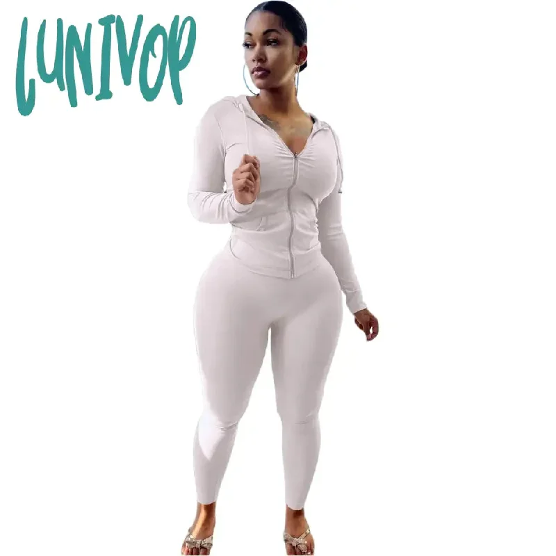 Lunivop Spring and Autumn Tracksuits Two Piece Set Women Outfit  Solid Casual Hoodies Jacket and Tight Sweatpants Trouser Sportswear