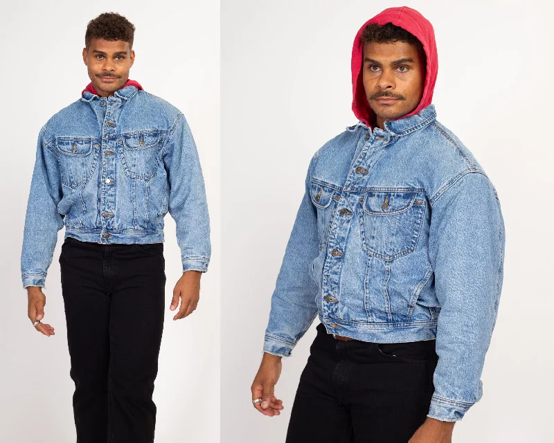 Medium 80s Acid Wash Denim Hoodie Jacket