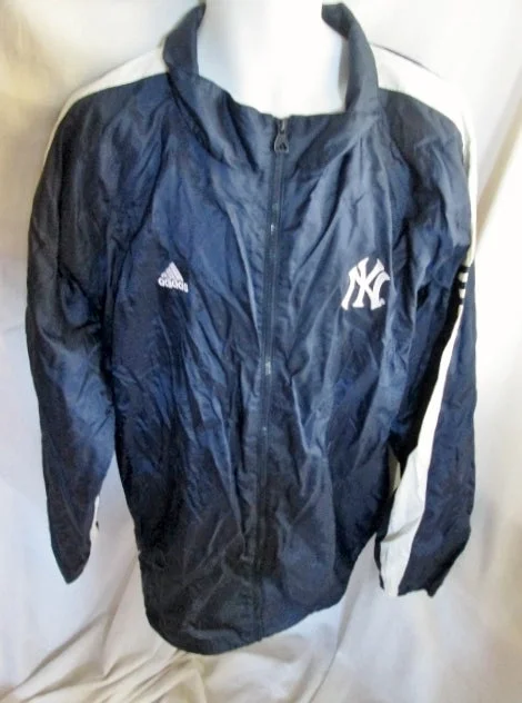 NEW MENS ADIDAS YANKEES Nylon Windbreaker Fitness Running Hoodie Jacket BLUE XXL Parka