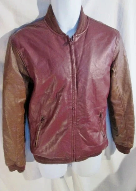 Mens FOREVER 21 MEN Faux Leather Vegan Jacket Riding Coat Bomber BROWN S RED