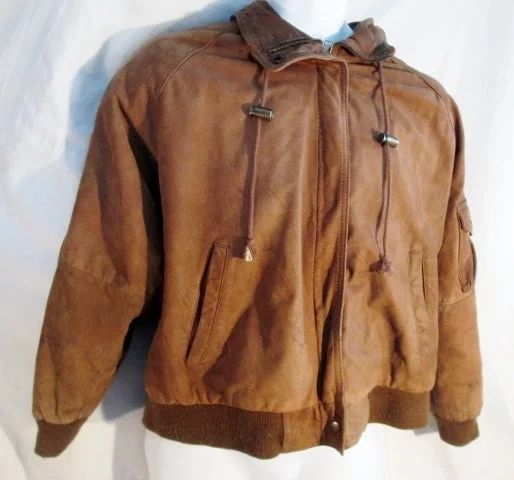 MENS IZZI Leather FLIGHT Bomber Jacket Coat Aviator BROWN L