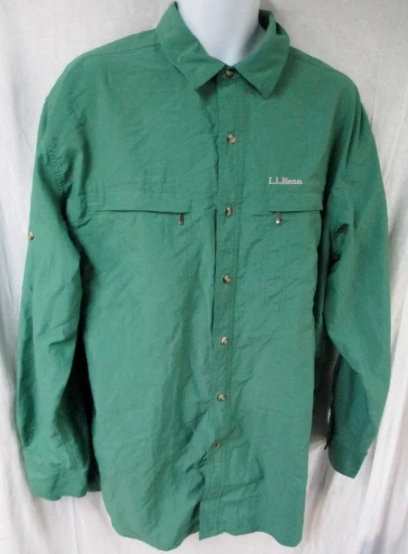 MENS L.L. BEAN Nylon Work JACKET Shirt Coat Windbreaker GREEN XL 5AX48