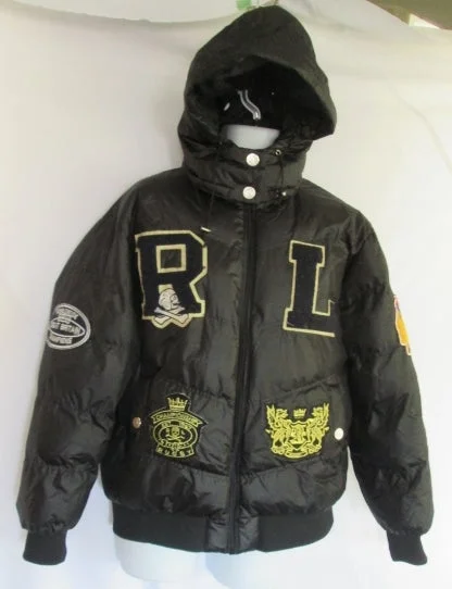 Mens  RALPH LAUREN RUGBY 41381 JACKET Coat Puffer BLACK L SKULL PATCH FOOTBALL