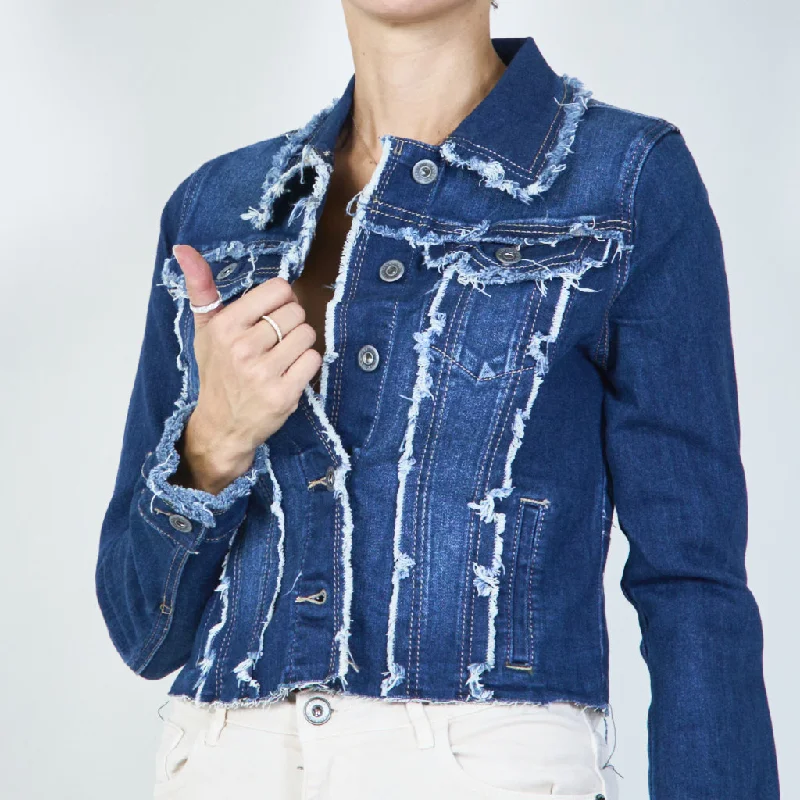 Modern cropped denim jacket with distressed details wholesale