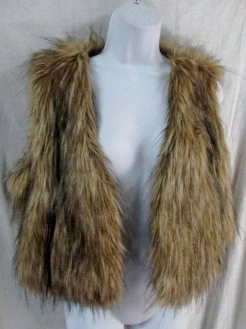 NEW Girls BELLE DU JOUR Faux FUR Vest Sleeveless Jacket Coat BROWN XL Vegan Youth