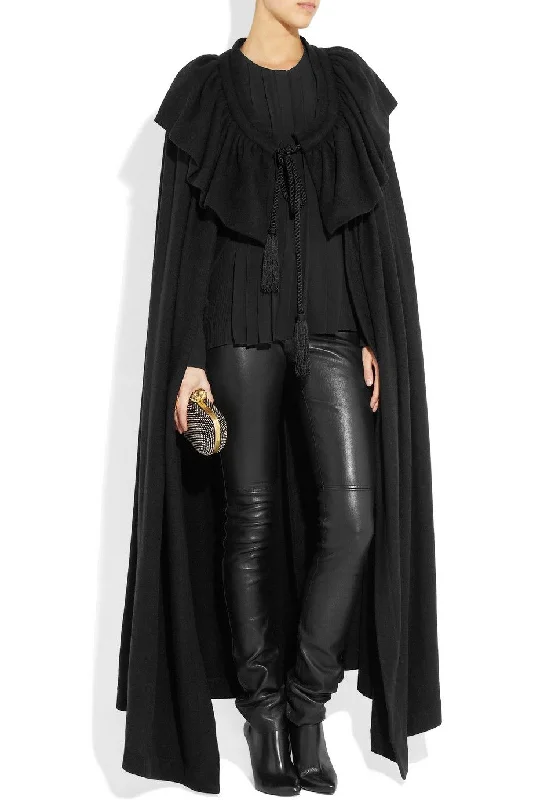 NEW NWT GUCCI RUFFLE COLLAR CASHMERE CAPE 40 BLACK Maxi Steampunk