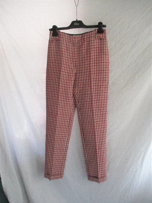 NWT NEW CHRISTIAN DIOR PARIS PLAID CHECK Pants Trouser 36 Rouge Pantalon