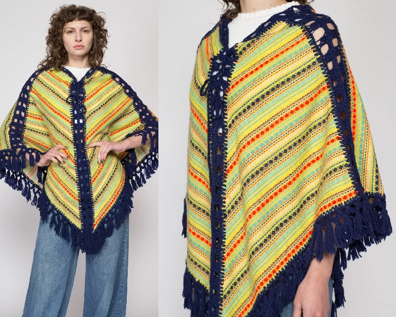 One Size 70s Boho Southwestern Striped Knit Poncho