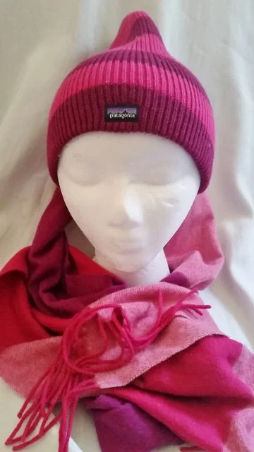 Lot PATAGONIA Hat Cap Ski Snowboard Winter RASPBERRY PINK Stripe Scarf OS