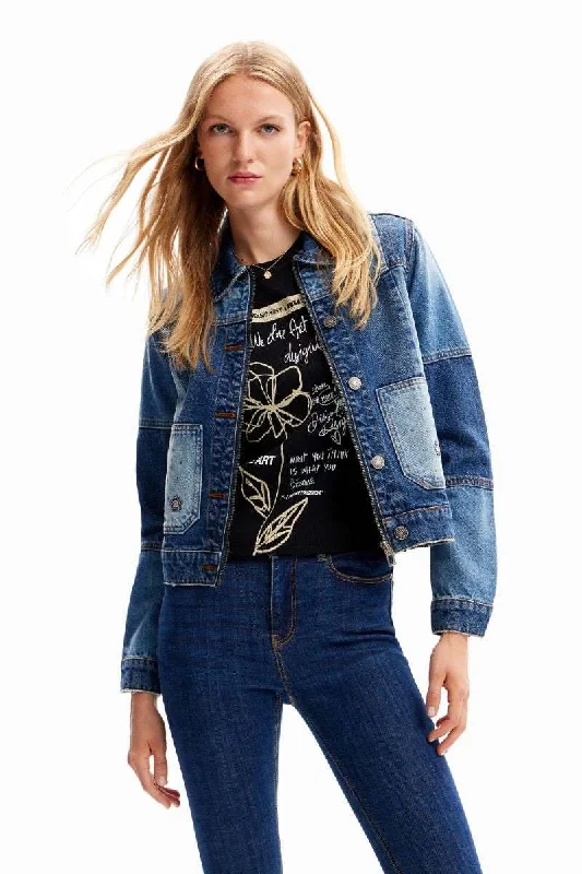 Patchwork Denim Trucker Jacket in Denim Medium Wash 23WWED16 by Desigual