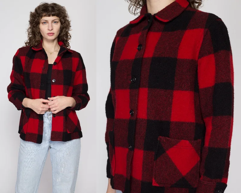 Petite Medium 60s 70s Buffalo Plaid Wool Jacket