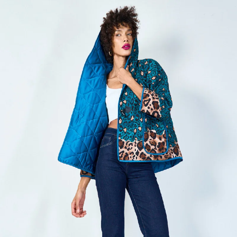 Quilted hooded leopard print jacket wholesale