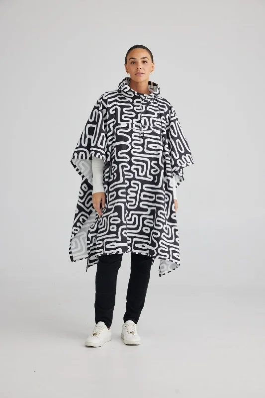 Rainy Day Rain Poncho in Black + White Maze RC006 by Holiday