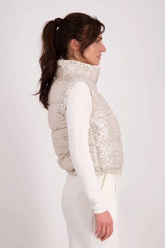 Sequin Puffer Vest 807296MNR in Biscuit by Monari