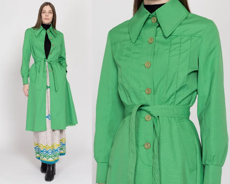 Small 70s Kelly Green Belted Trench Coat