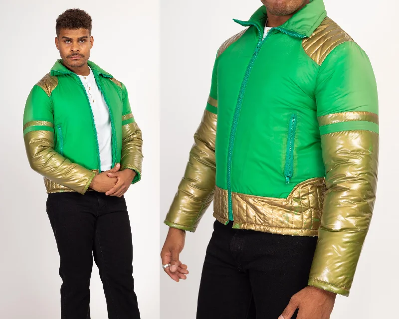 Small 80s Green & Gold Metallic Color Block Ski Jacket