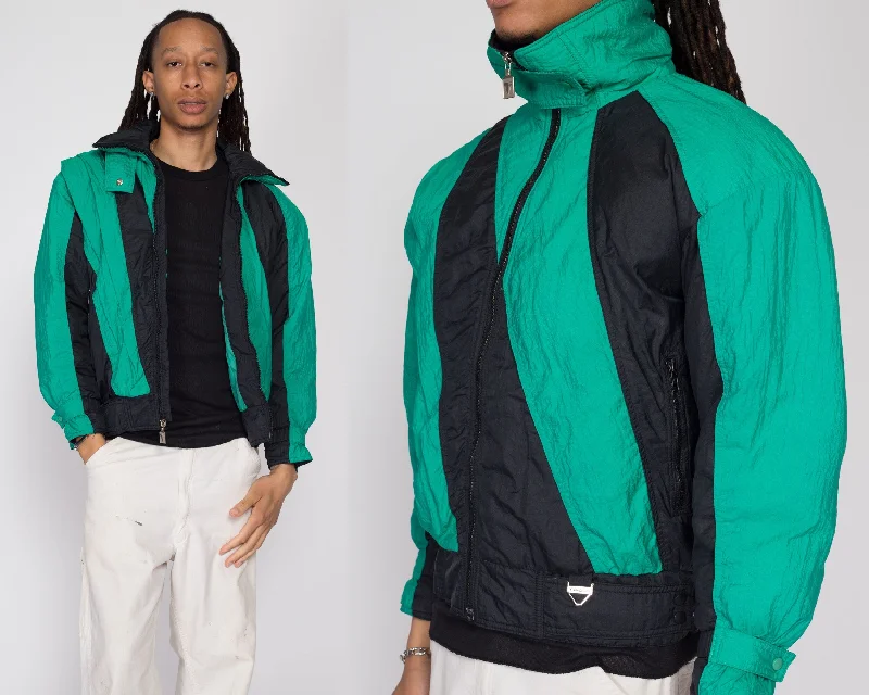 Small 80s Tyrolia Green & Black Striped Down Fill Puffer Jacket