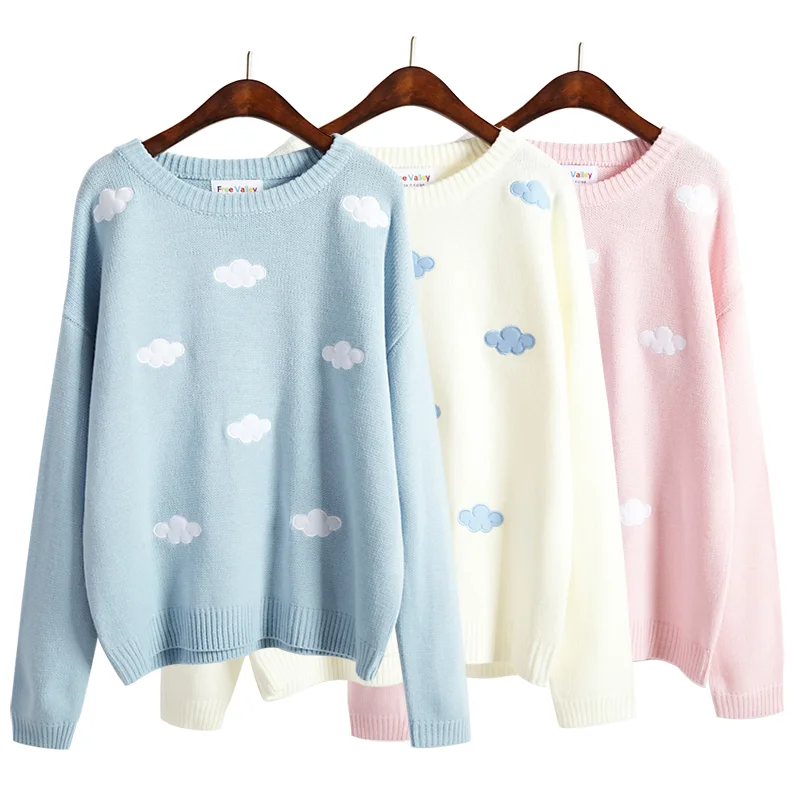 Sweet patch embroidery clouds sweater knit YV16076