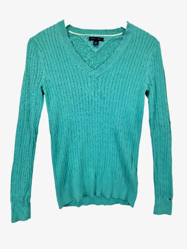 Tommy Hilfiger Classic V Neck Teal Jumper Size S