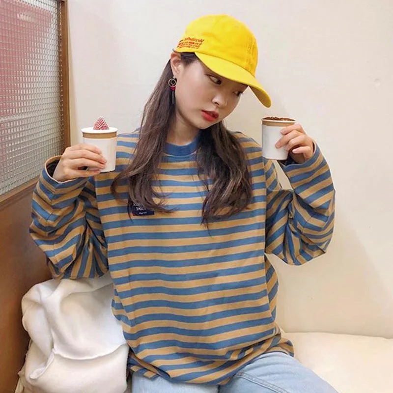 Ulzzang retro contrast striped sweater yv40624