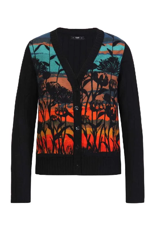 V-Neck Cardigan Sunset-Sunrise Motive in Black 232621 by Ivko