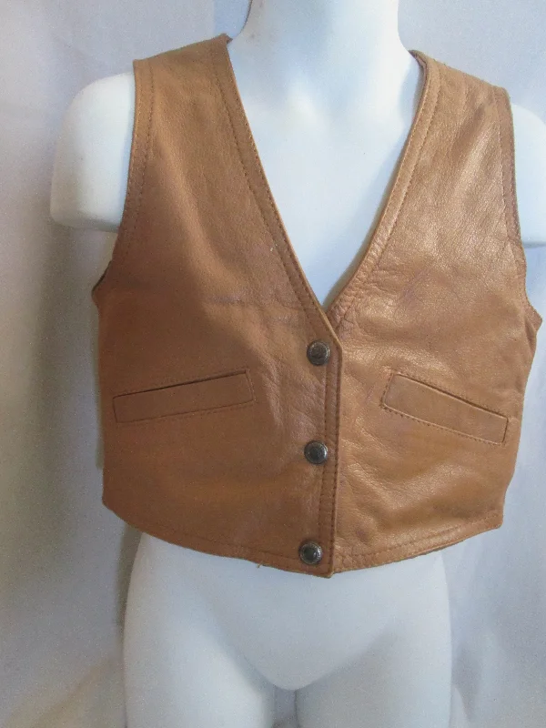 Vintage Child Kids ALL-AMERICAN leather vest jacket Moto BROWN XS western cowboy