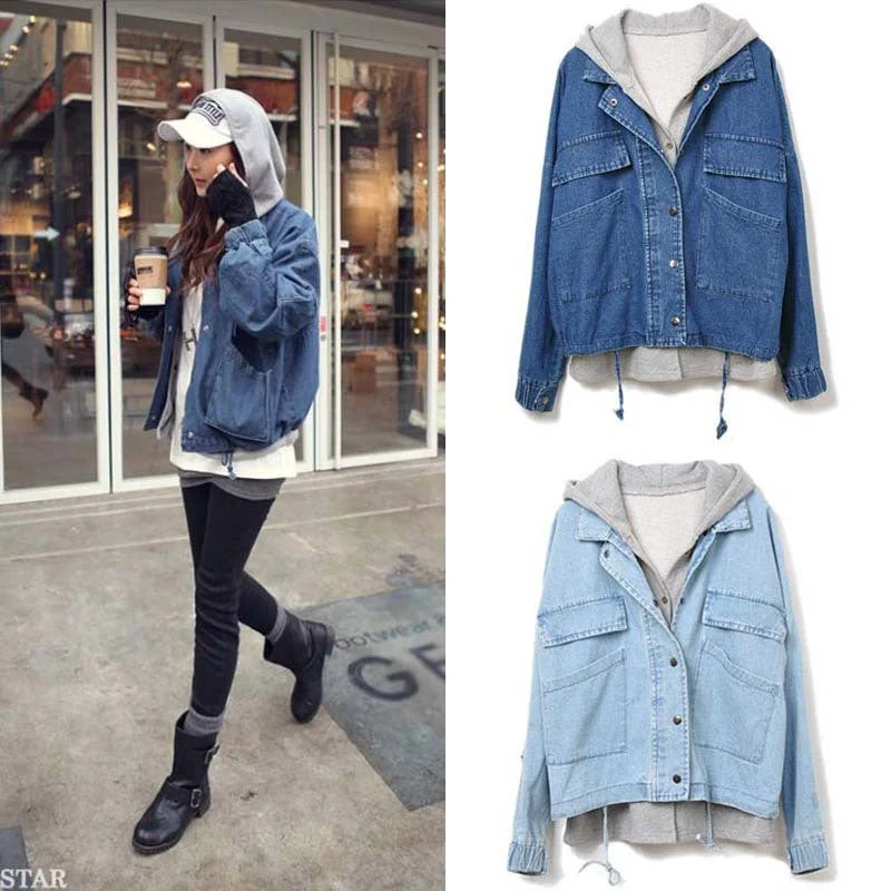 Vintage leisure hooded two pieces denim jacket YV8084