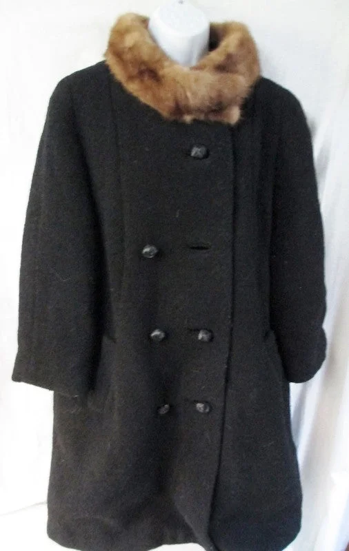 Vtg 1940s WOMENS FORSTMANN FRIZELDA MINK FUR jacket coat parka BLACK