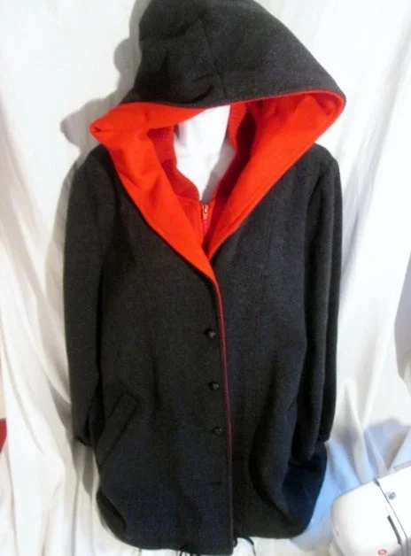 Womens Authentic Mackintosh Vest Coat Vestcoat CHARCOAL GRAY RED 4 Jacket HOOD