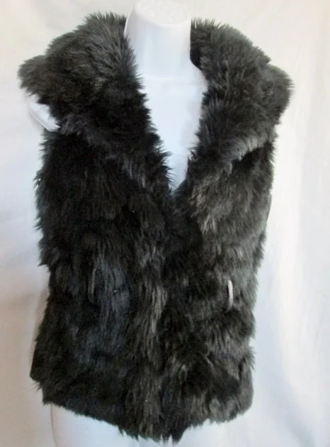 Womens BLANC NOIR faux vegan fur vest sleeveless jacket hipster coat BLACK M shaggy