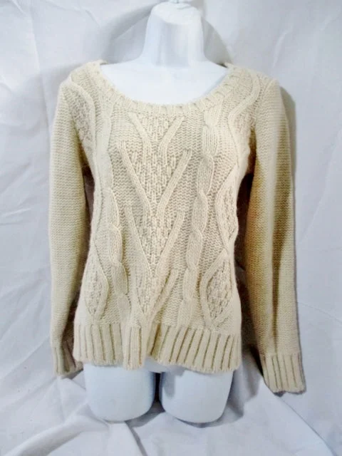 Womens ELSAMANDA ITALY Fisherman Cable Knit Sweater ANTHROPOLOGIE M Creme