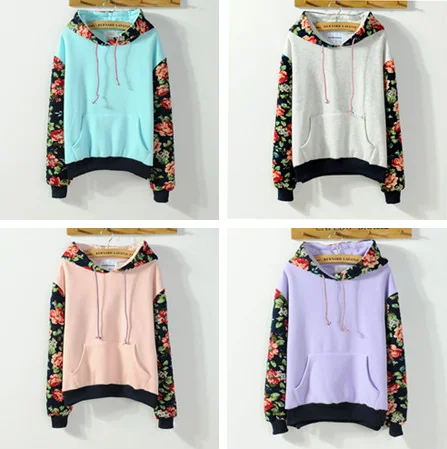 Women's Thick Warm Floral Printed Hoodies Sweater Pullover YV16078