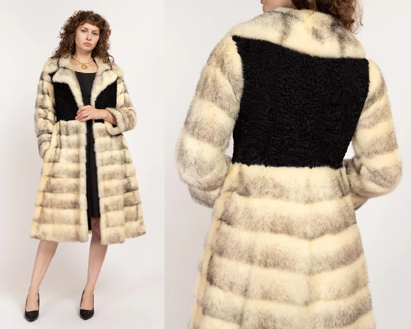 XS 60s 70s Galanos Designer Black & White Mink Fur Coat